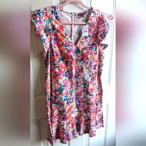 J. Crew Mercantile Floral V-Neck Flutter Sleeve Ruffle Hem Mini Dress NWT
